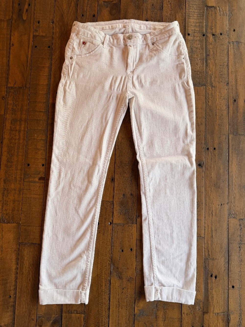 Hudson Bacara Crop Straight Cuffed White Jeans Mid Rise Sz 29